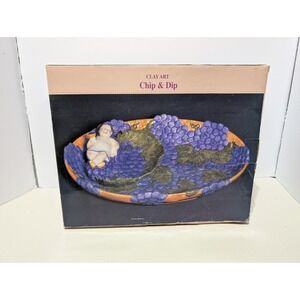 Clay Art Chip And Dip Bacchus Vintage Grapes Toga Greek Wine Unique